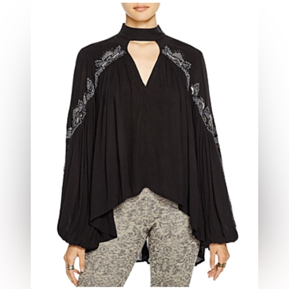 Free People Sweet Fantasy Black Blue Boho Top